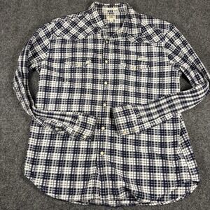 Lucky Brand Black Label Shirt Mens Extra Large Gray Plaid Western Pearl Snap L